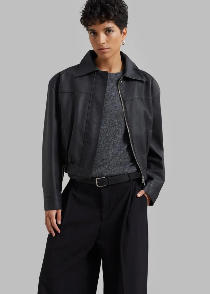 Clothing Women The Frankie Shop Jaden Faux Leather Bomber 8211 Black