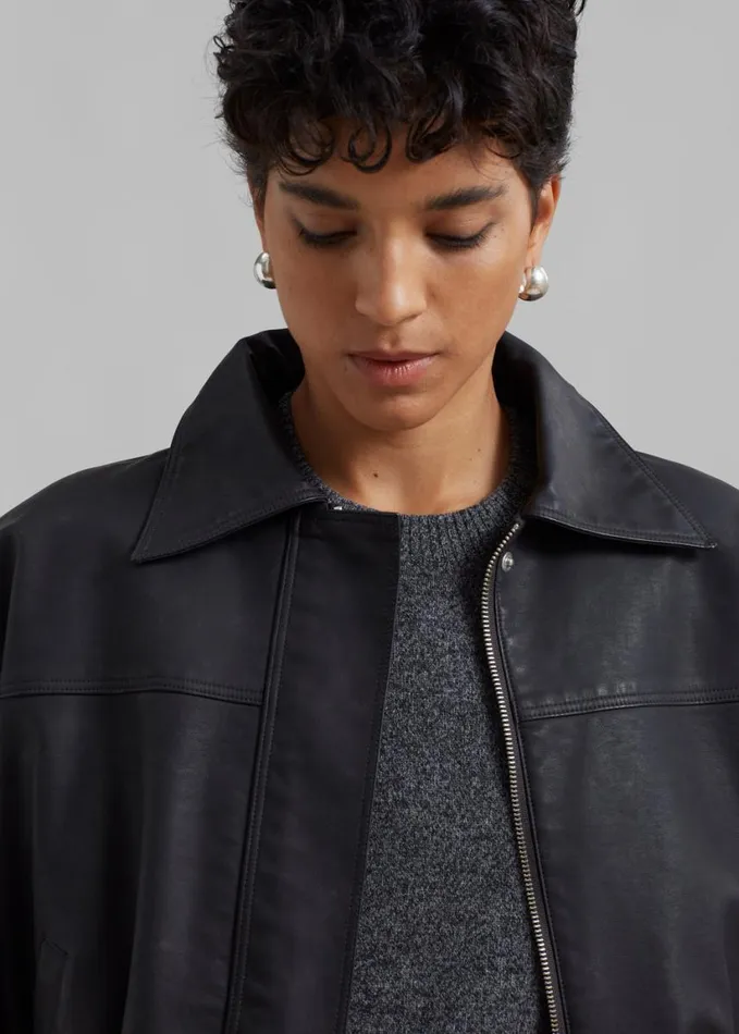 Clothing Women The Frankie Shop Jaden Faux Leather Bomber 8211 Black