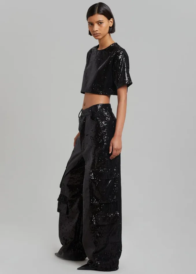 Clothing Women The Frankie Shop Jerry Cropped TShirt 8211 Black Sequins