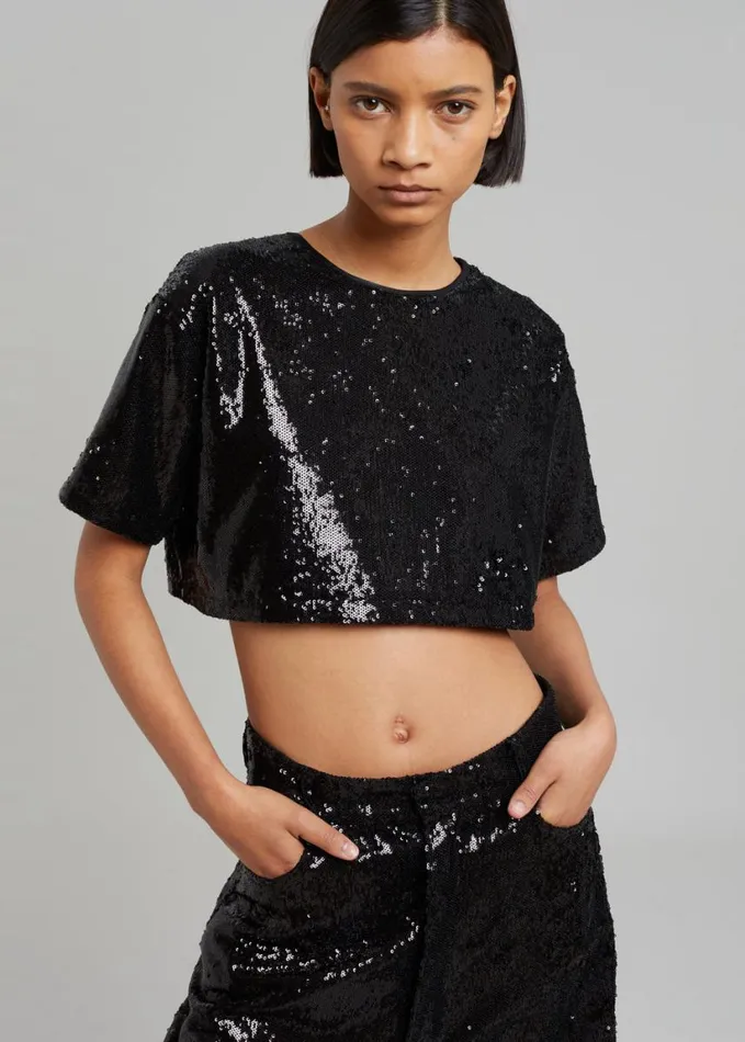 Clothing Women The Frankie Shop Jerry Cropped TShirt 8211 Black Sequins