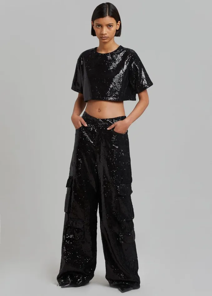 Clothing Women The Frankie Shop Jerry Cropped TShirt 8211 Black Sequins