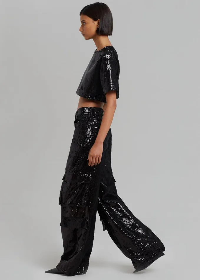 Clothing Women The Frankie Shop Jerry Cropped TShirt 8211 Black Sequins