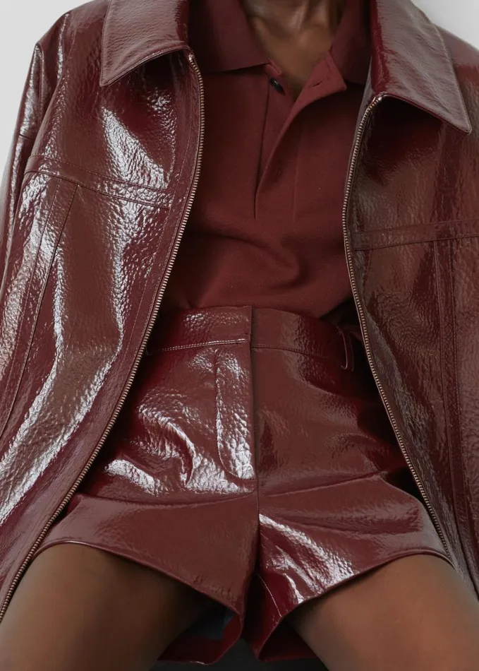 Clothing Women The Frankie Shop Kate Crackled Faux Leather Mini Shorts 8211 Burgundy