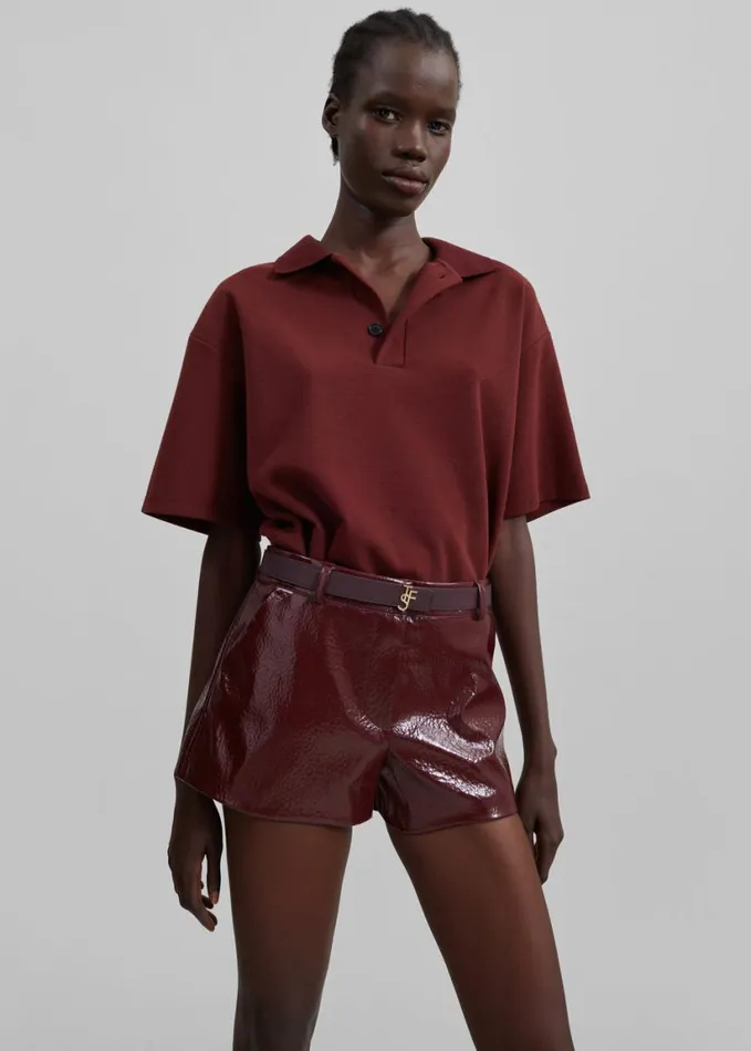Clothing Women The Frankie Shop Kate Crackled Faux Leather Mini Shorts 8211 Burgundy