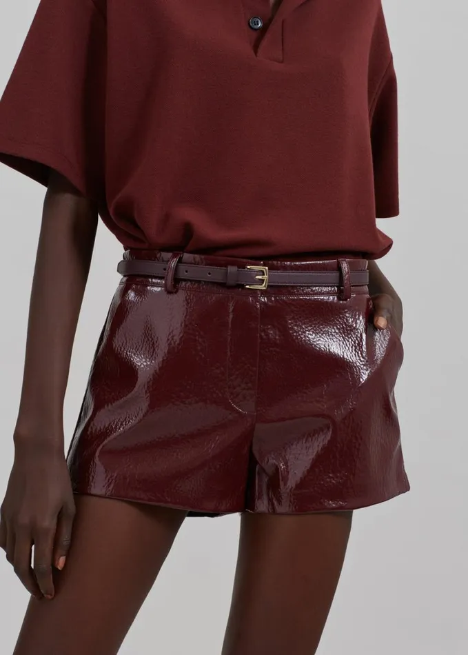 Clothing Women The Frankie Shop Kate Crackled Faux Leather Mini Shorts 8211 Burgundy