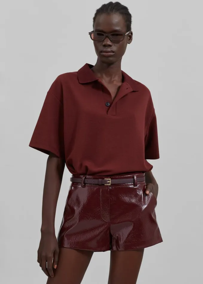 Clothing Women The Frankie Shop Kate Crackled Faux Leather Mini Shorts 8211 Burgundy