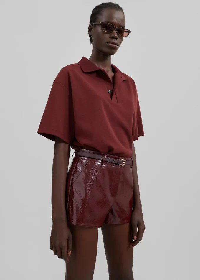 Clothing Women The Frankie Shop Kate Crackled Faux Leather Mini Shorts 8211 Burgundy
