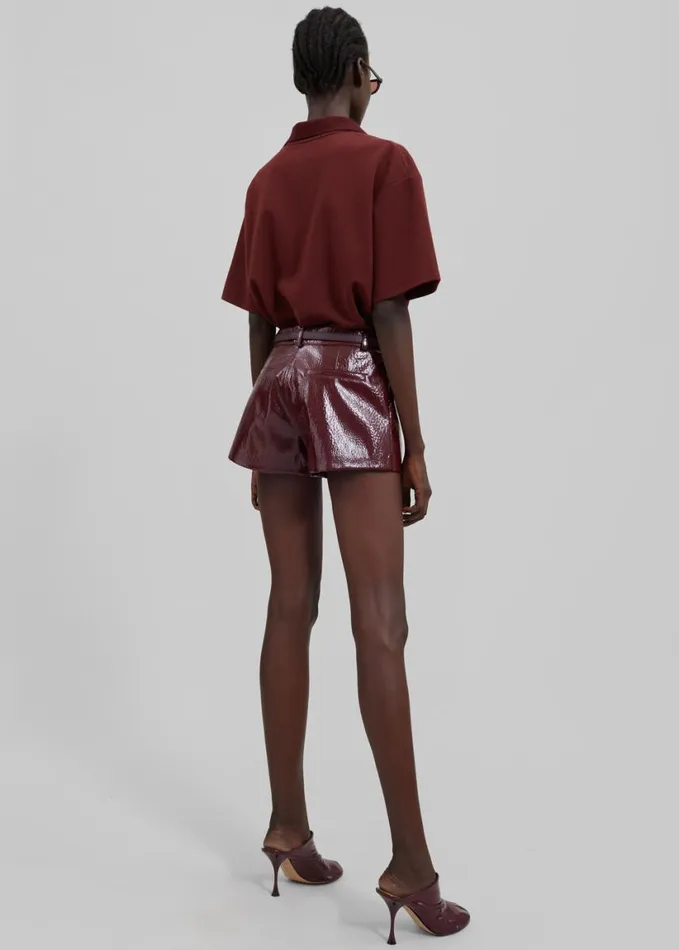 Clothing Women The Frankie Shop Kate Crackled Faux Leather Mini Shorts 8211 Burgundy
