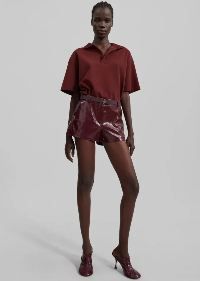 Clothing Women The Frankie Shop Kate Crackled Faux Leather Mini Shorts 8211 Burgundy