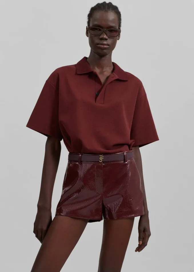 Clothing Women The Frankie Shop Kate Crackled Faux Leather Mini Shorts 8211 Burgundy