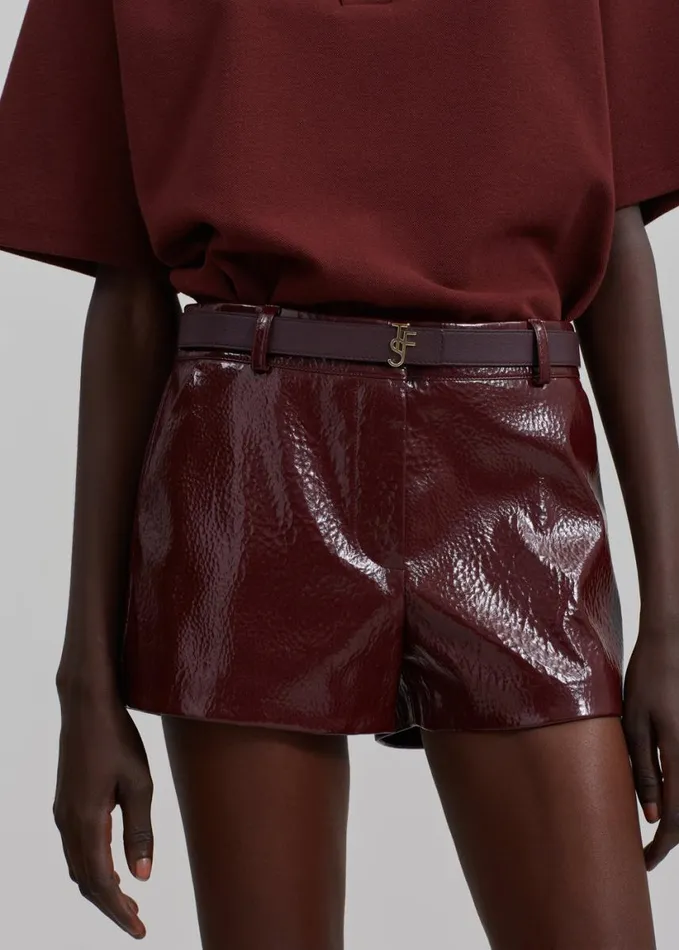 Clothing Women The Frankie Shop Kate Crackled Faux Leather Mini Shorts 8211 Burgundy