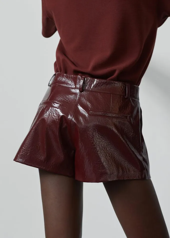 Clothing Women The Frankie Shop Kate Crackled Faux Leather Mini Shorts 8211 Burgundy