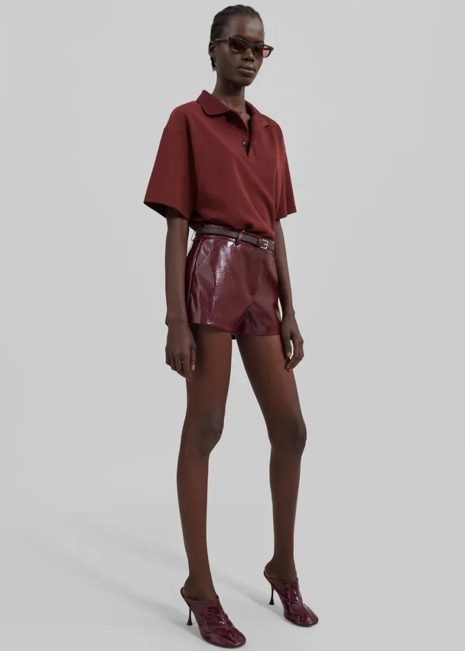 Clothing Women The Frankie Shop Kate Crackled Faux Leather Mini Shorts 8211 Burgundy