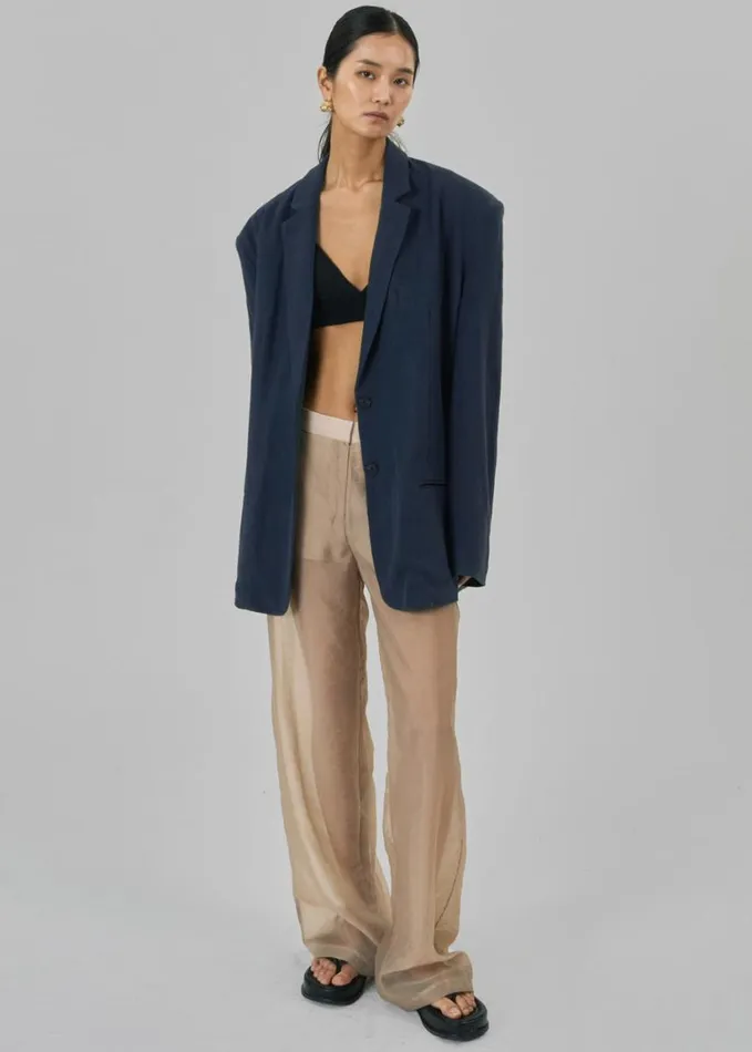 Clothing Women The Frankie Shop Keenan Linen Oversized Blazer 8211 Navy