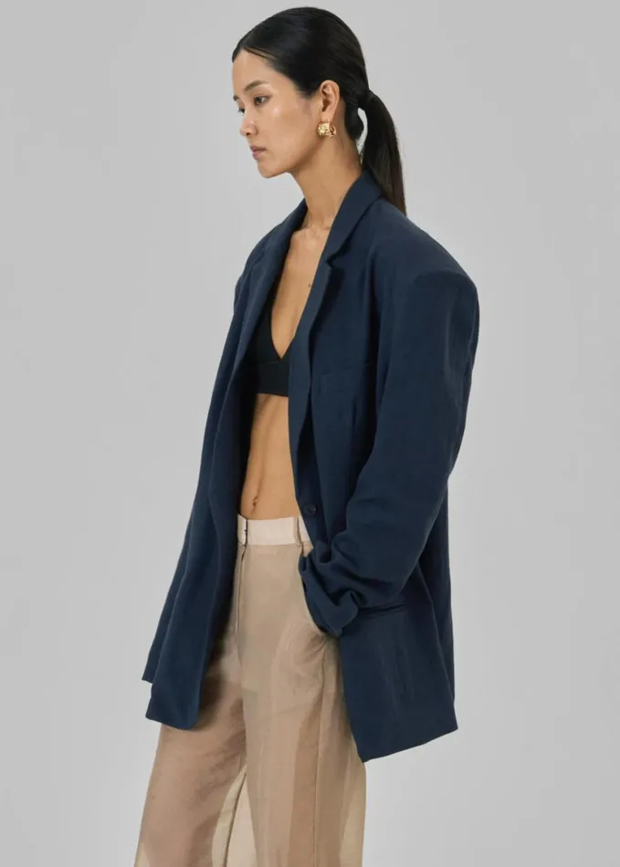 Clothing Women The Frankie Shop Keenan Linen Oversized Blazer 8211 Navy