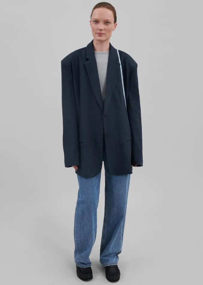 Clothing Women The Frankie Shop Keenan Linen Oversized Blazer 8211 Navy
