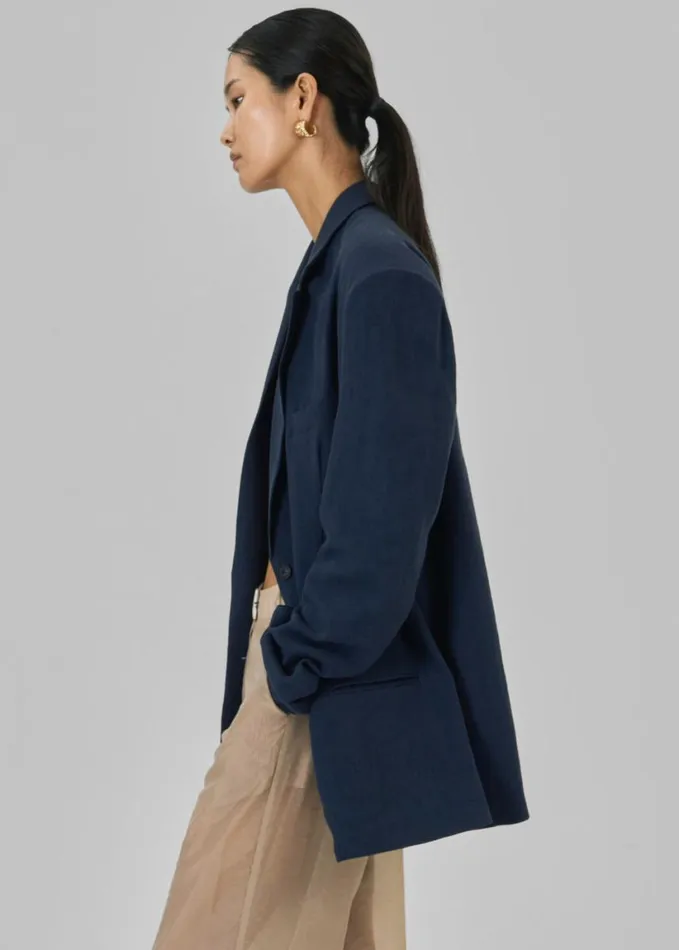 Clothing Women The Frankie Shop Keenan Linen Oversized Blazer 8211 Navy