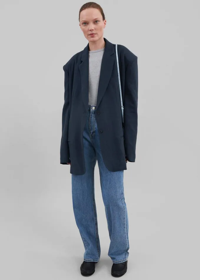 Clothing Women The Frankie Shop Keenan Linen Oversized Blazer 8211 Navy
