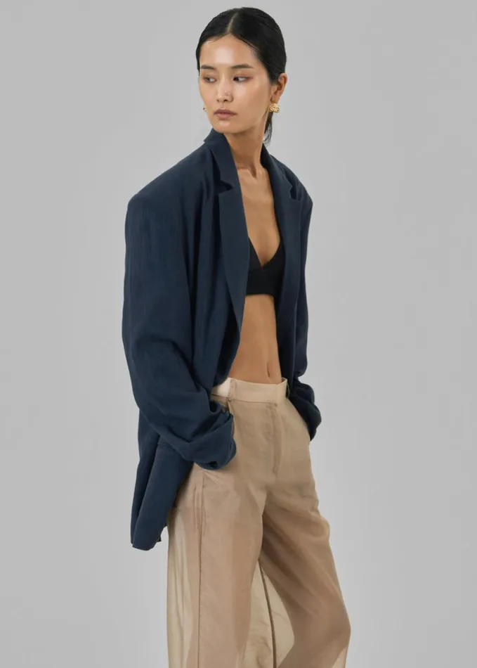 Clothing Women The Frankie Shop Keenan Linen Oversized Blazer 8211 Navy
