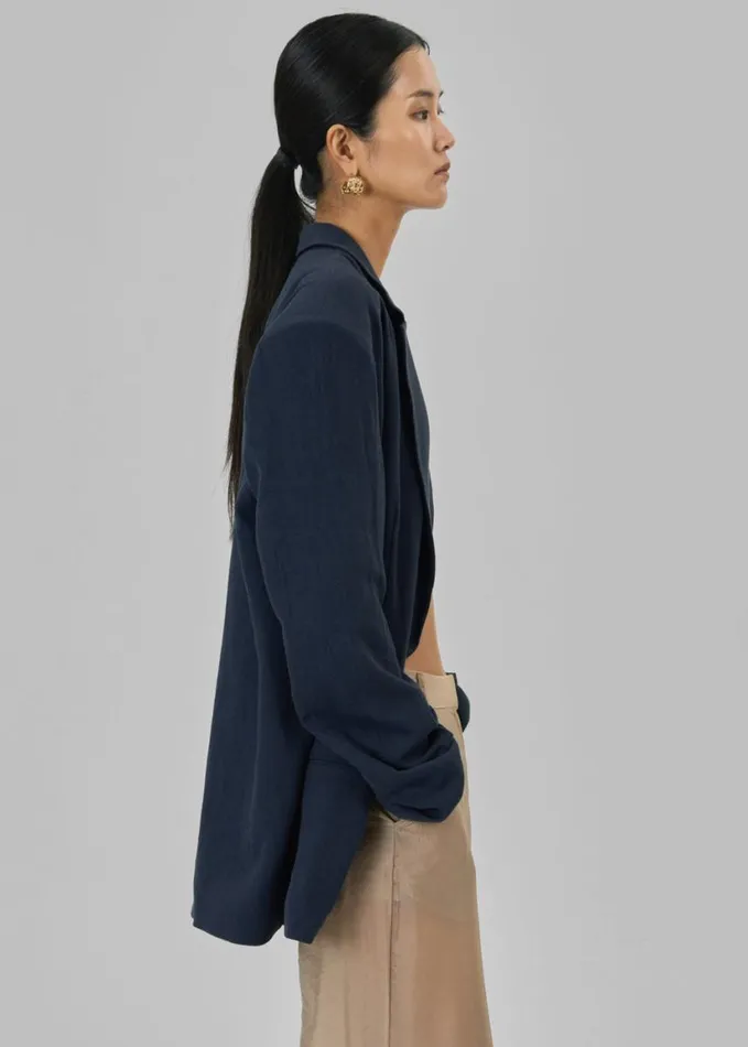 Clothing Women The Frankie Shop Keenan Linen Oversized Blazer 8211 Navy