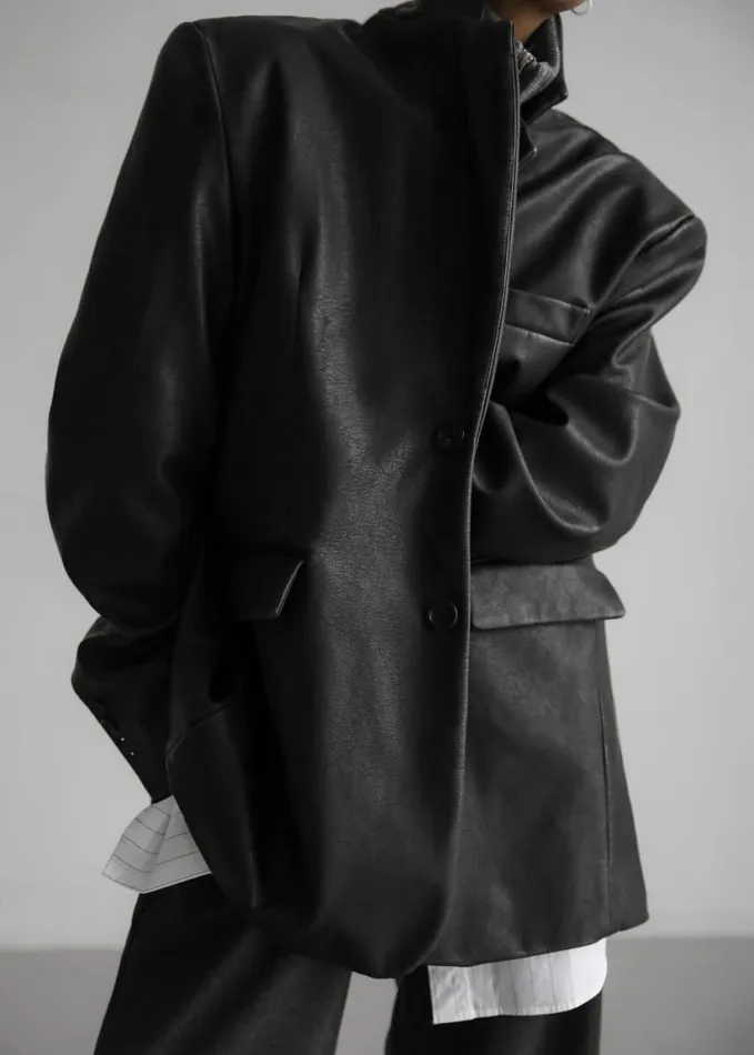 Clothing Women The Frankie Shop Kelso Faux Leather Blazer 8211 Black