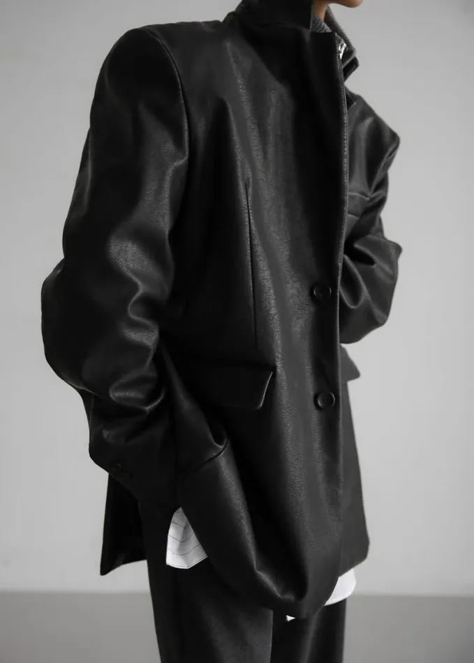 Clothing Women The Frankie Shop Kelso Faux Leather Blazer 8211 Black