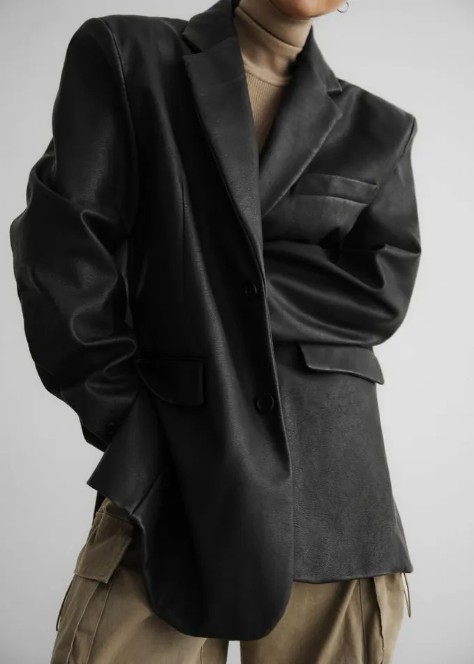 Clothing Women The Frankie Shop Kelso Faux Leather Blazer 8211 Black