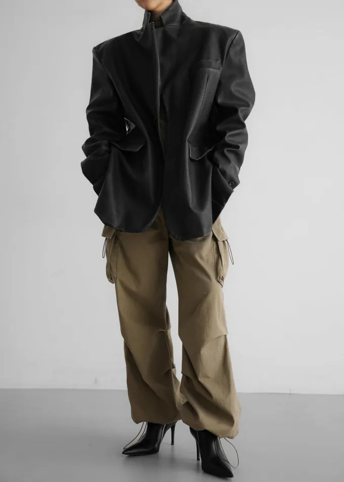 Clothing Women The Frankie Shop Kelso Faux Leather Blazer 8211 Black