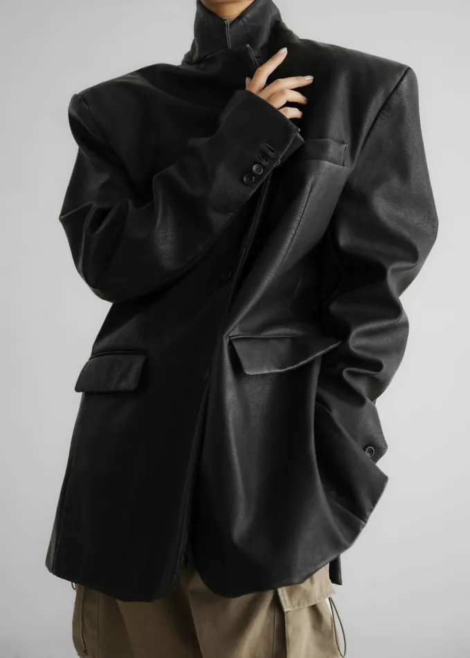Clothing Women The Frankie Shop Kelso Faux Leather Blazer 8211 Black