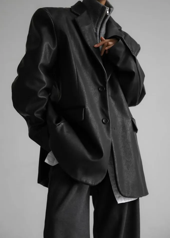 Clothing Women The Frankie Shop Kelso Faux Leather Blazer 8211 Black