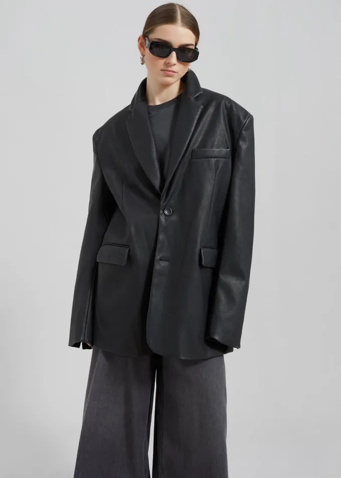 Clothing Women The Frankie Shop Kelso Faux Leather Blazer 8211 Black