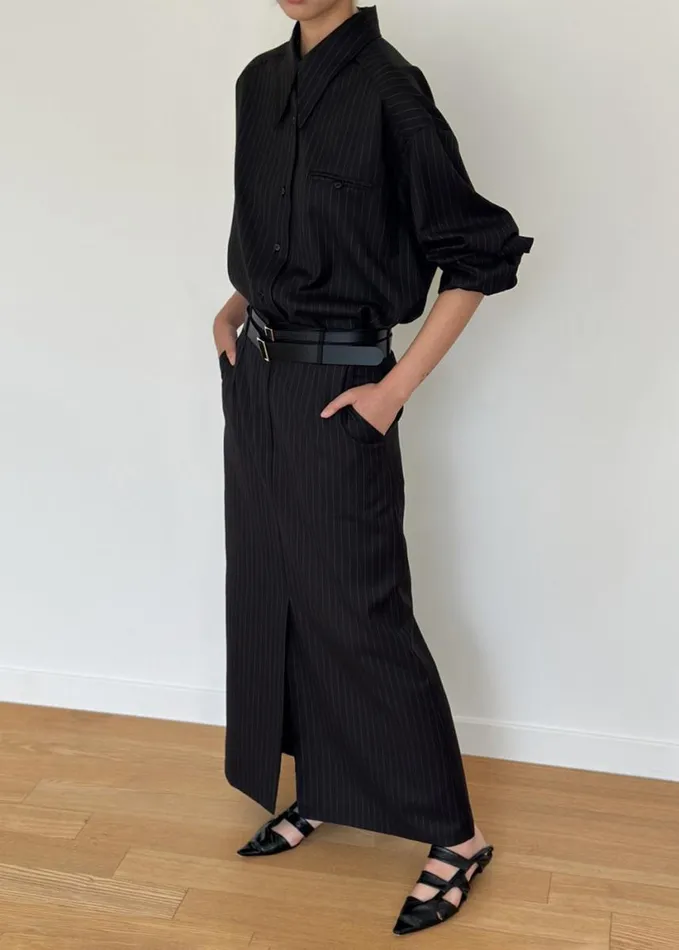 Clothing Women The Frankie Shop Kerry Button Up Shirt 8211 Black Pinstripe