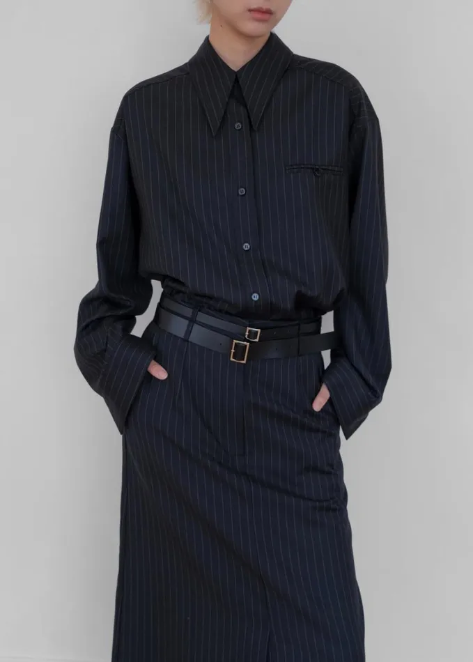 Clothing Women The Frankie Shop Kerry Button Up Shirt 8211 Black Pinstripe