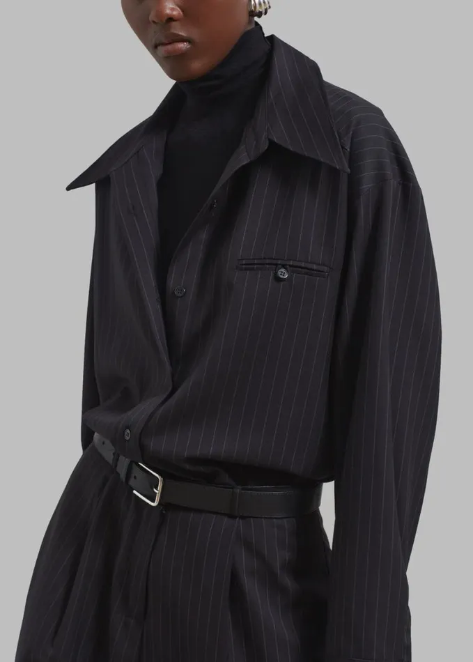 Clothing Women The Frankie Shop Kerry Button Up Shirt 8211 Black Pinstripe