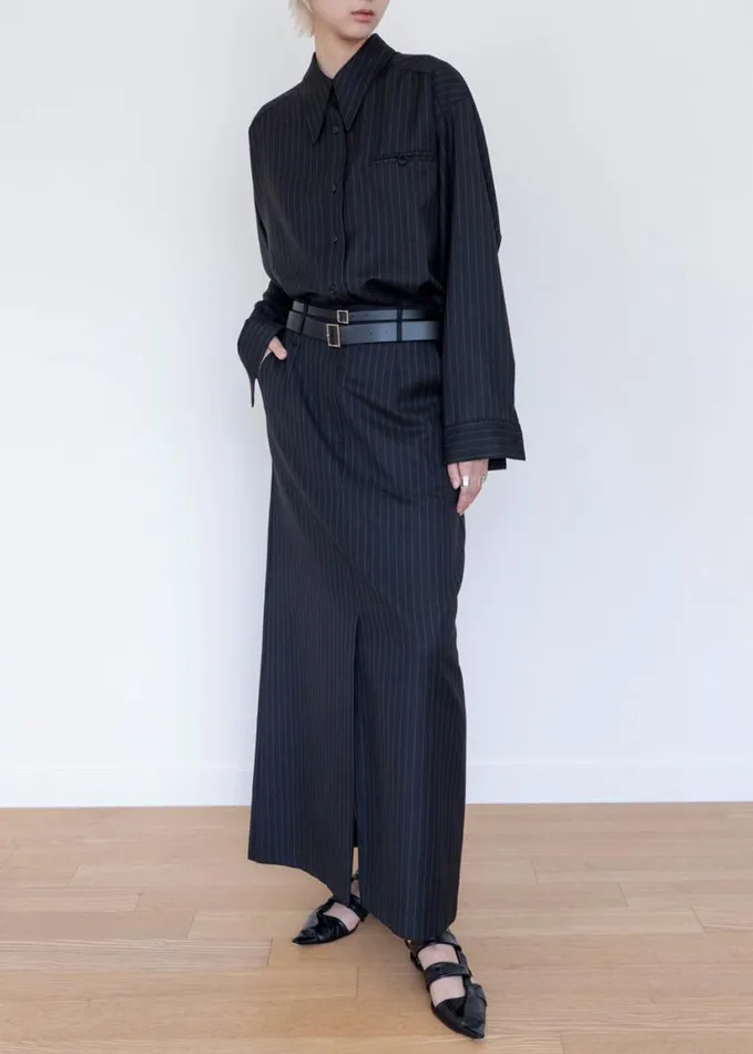 Clothing Women The Frankie Shop Kerry Button Up Shirt 8211 Black Pinstripe