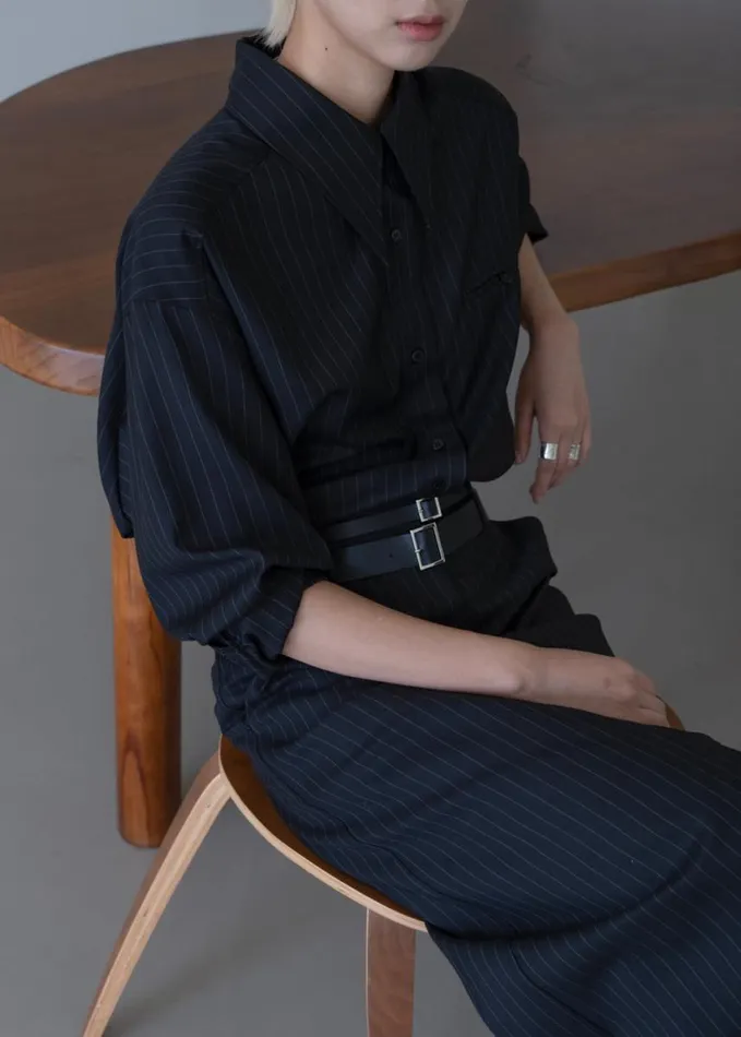 Clothing Women The Frankie Shop Kerry Button Up Shirt 8211 Black Pinstripe