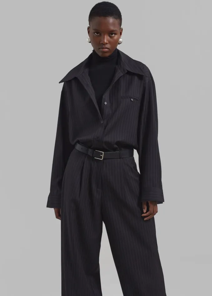 Clothing Women The Frankie Shop Kerry Button Up Shirt 8211 Black Pinstripe
