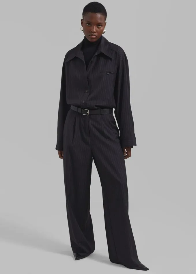 Clothing Women The Frankie Shop Kerry Button Up Shirt 8211 Black Pinstripe