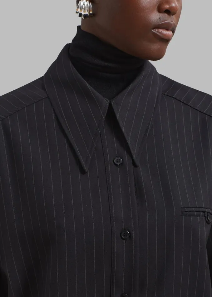 Clothing Women The Frankie Shop Kerry Button Up Shirt 8211 Black Pinstripe
