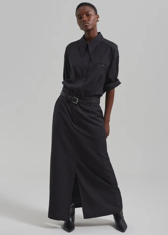 Clothing Women The Frankie Shop Kerry Button Up Shirt 8211 Black Pinstripe