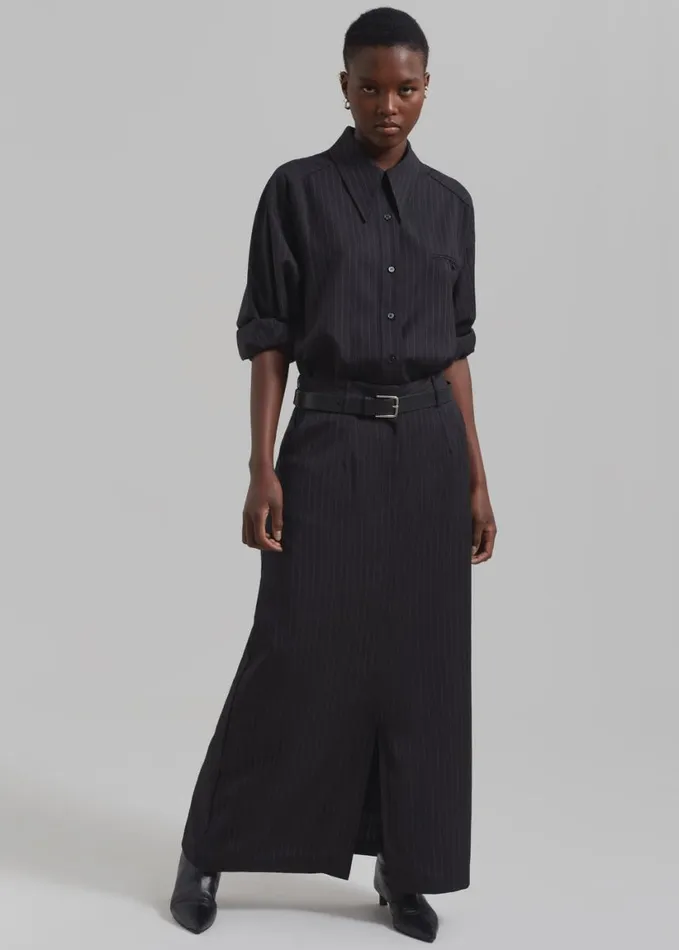 Clothing Women The Frankie Shop Kerry Button Up Shirt 8211 Black Pinstripe