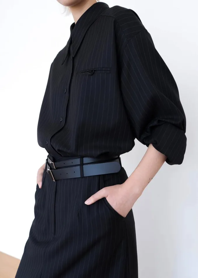 Clothing Women The Frankie Shop Kerry Button Up Shirt 8211 Black Pinstripe