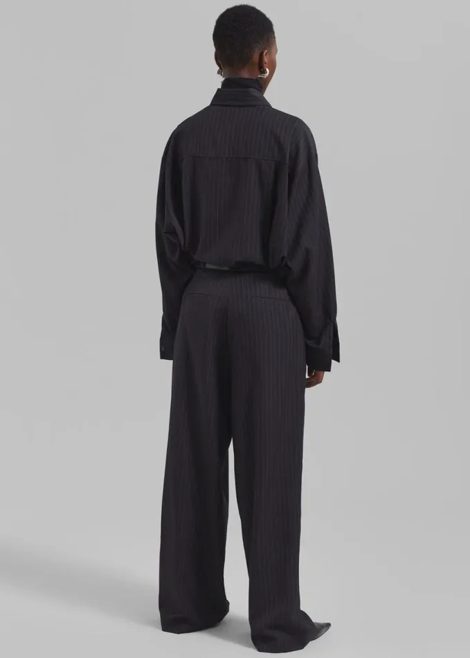 Clothing Women The Frankie Shop Kerry Button Up Shirt 8211 Black Pinstripe