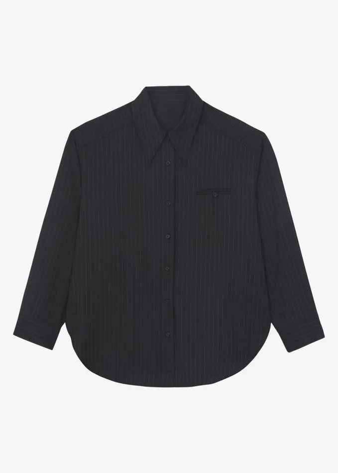 Clothing Women The Frankie Shop Kerry Button Up Shirt 8211 Black Pinstripe