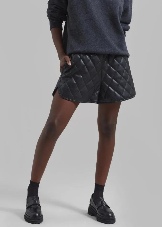 Clothing Women The Frankie Shop Kingston Faux Leather Quilted Shorts 8211 Black