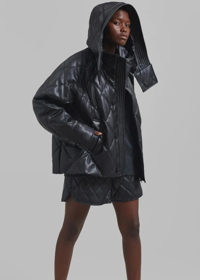 Clothing Women The Frankie Shop Kingston Faux Leather Quilted Shorts 8211 Black