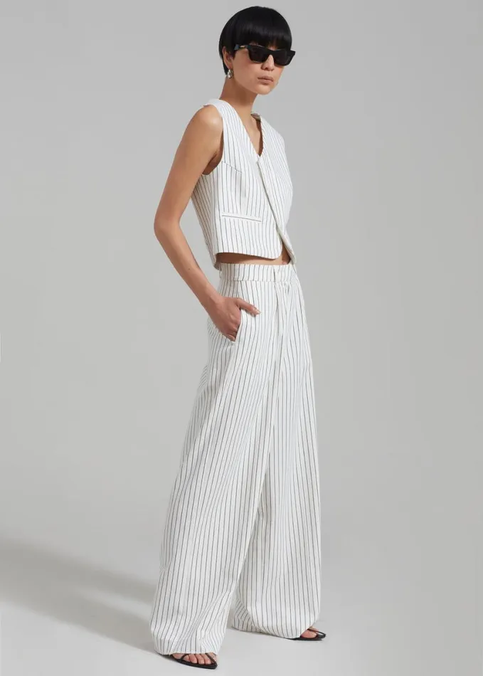 Clothing Women The Frankie Shop Landry Wide Leg Trousers 8211 WhiteBlack Stripe