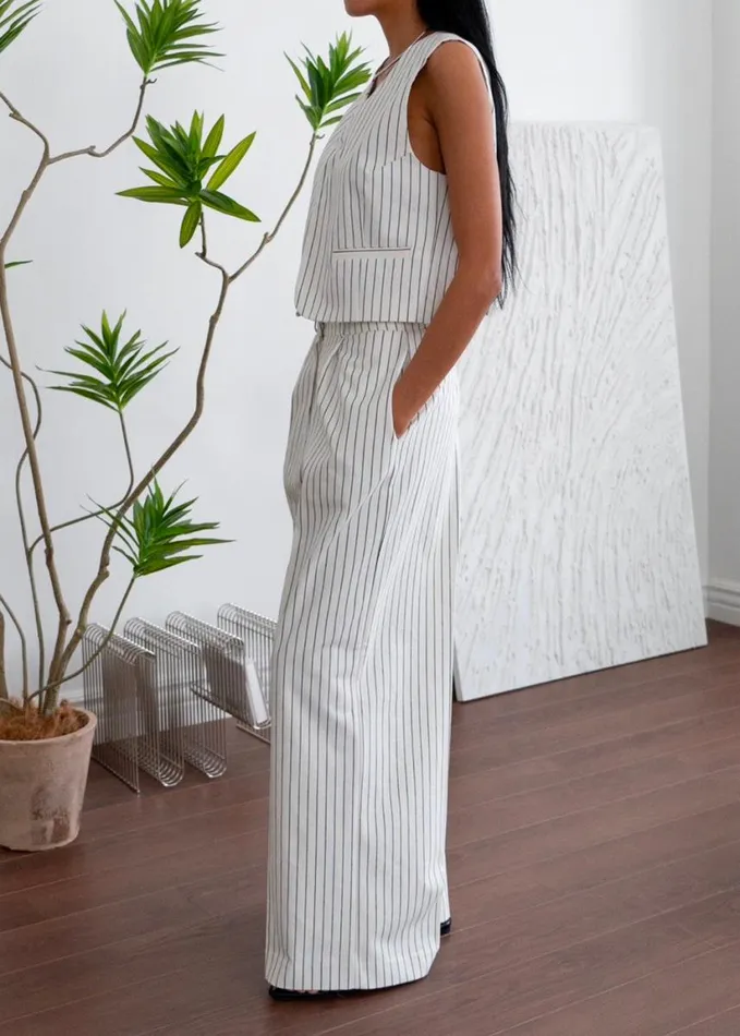 Clothing Women The Frankie Shop Landry Wide Leg Trousers 8211 WhiteBlack Stripe