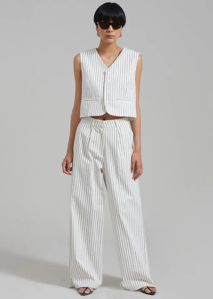 Clothing Women The Frankie Shop Landry Wide Leg Trousers 8211 WhiteBlack Stripe