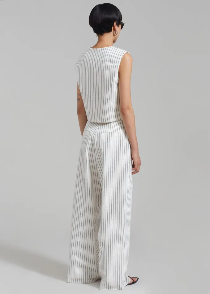 Clothing Women The Frankie Shop Landry Wide Leg Trousers 8211 WhiteBlack Stripe